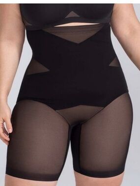 Honeylove Black High-Waist Sculpting Shorts with Mesh Panels